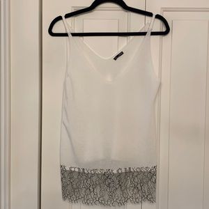 Zara Small Top White Black Lace Detail
